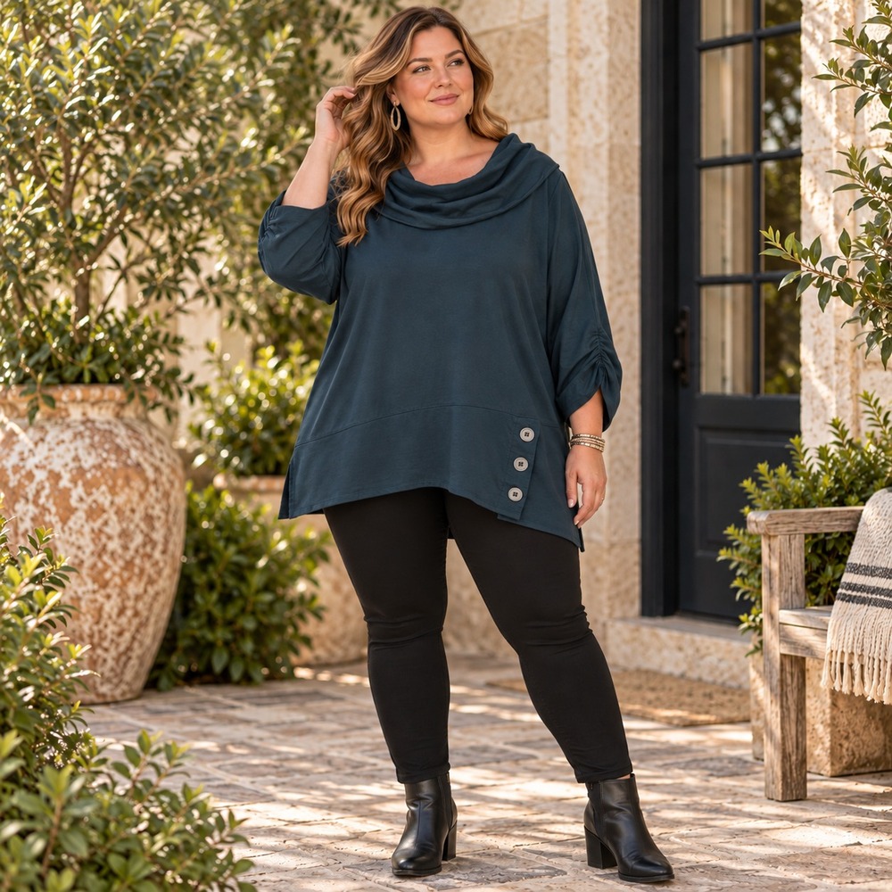 Ali Miles Womens Cowl Neck Asymmetrical Tunic Top Plus Size 3X Lagenlook Boho